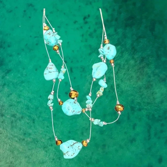 Jewelry - Turquoise Multi Strand Beaded Necklace Lobster Claw Manitee Length